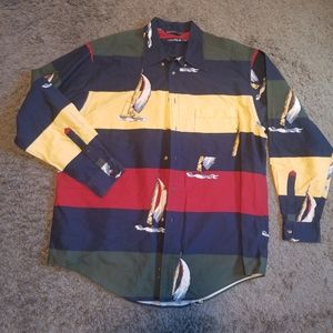 Nautica button up shirt xl/tg four large block stripes. Thick cotton material.